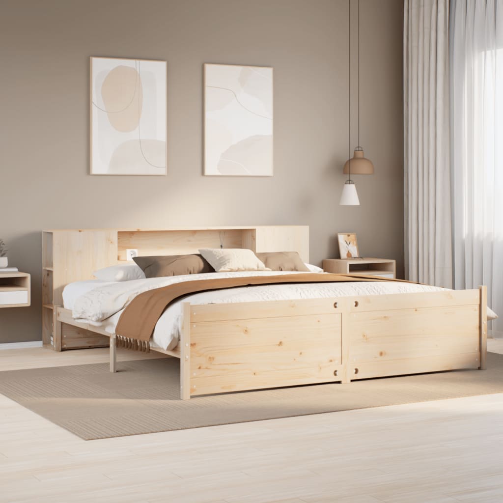 Letto Libreria senza Materasso 200x200 cm in Legno di Pino - homemem39