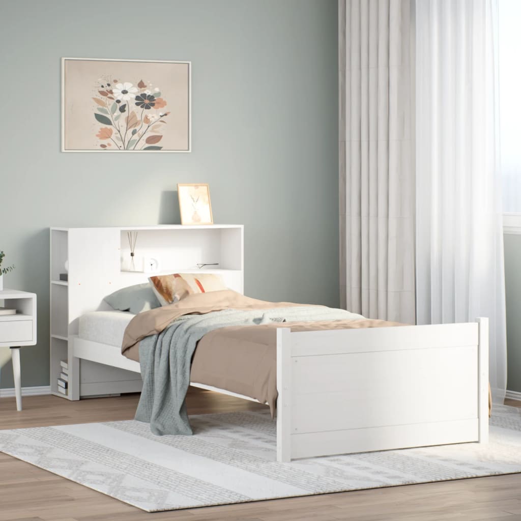 Letto Libreria senza Materasso Bianca 90x200 cm Legno di Pino