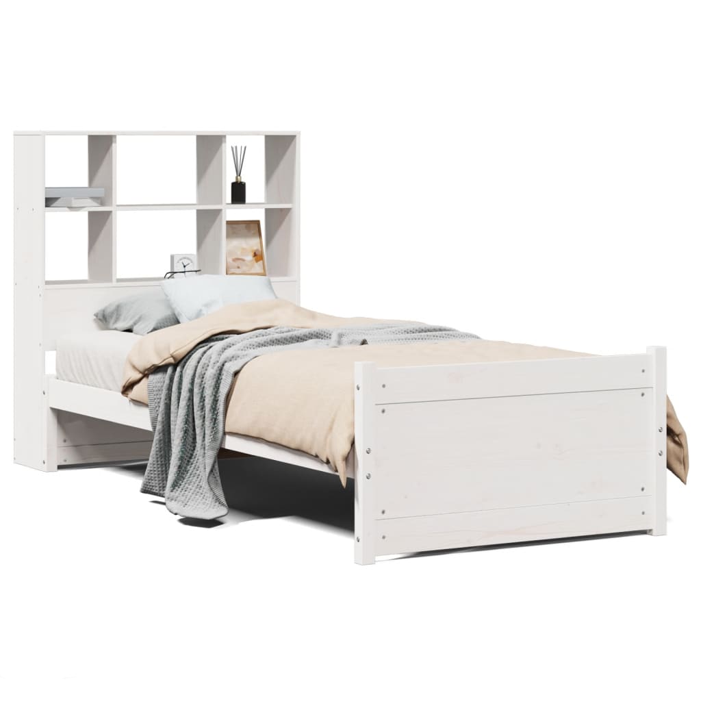 Letto Libreria senza Materasso Bianca 90x200 cm Legno di Pino