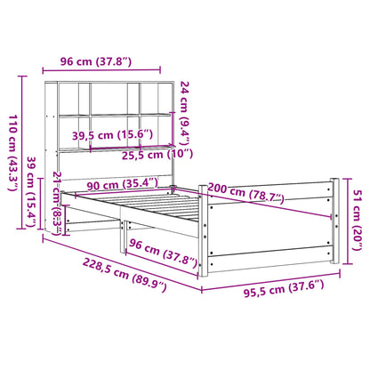 Letto Libreria senza Materasso Bianca 90x200 cm Legno di Pino
