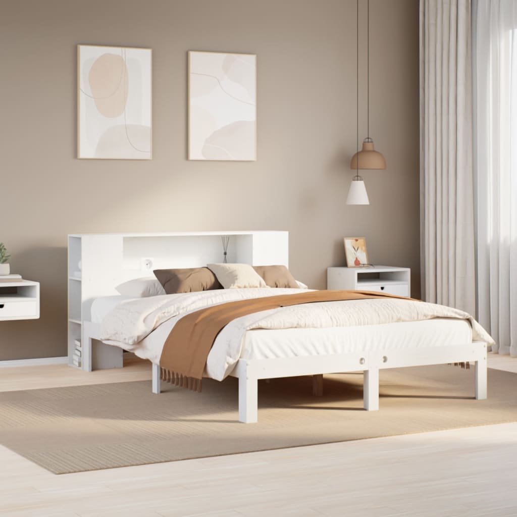 Letto Libreria senza Materasso Bianco 135x190 cm Legno di Pino - homemem39