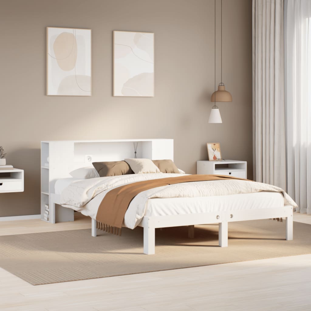 Letto Libreria senza Materasso Bianco 150x200 cm Legno di Pino - homemem39