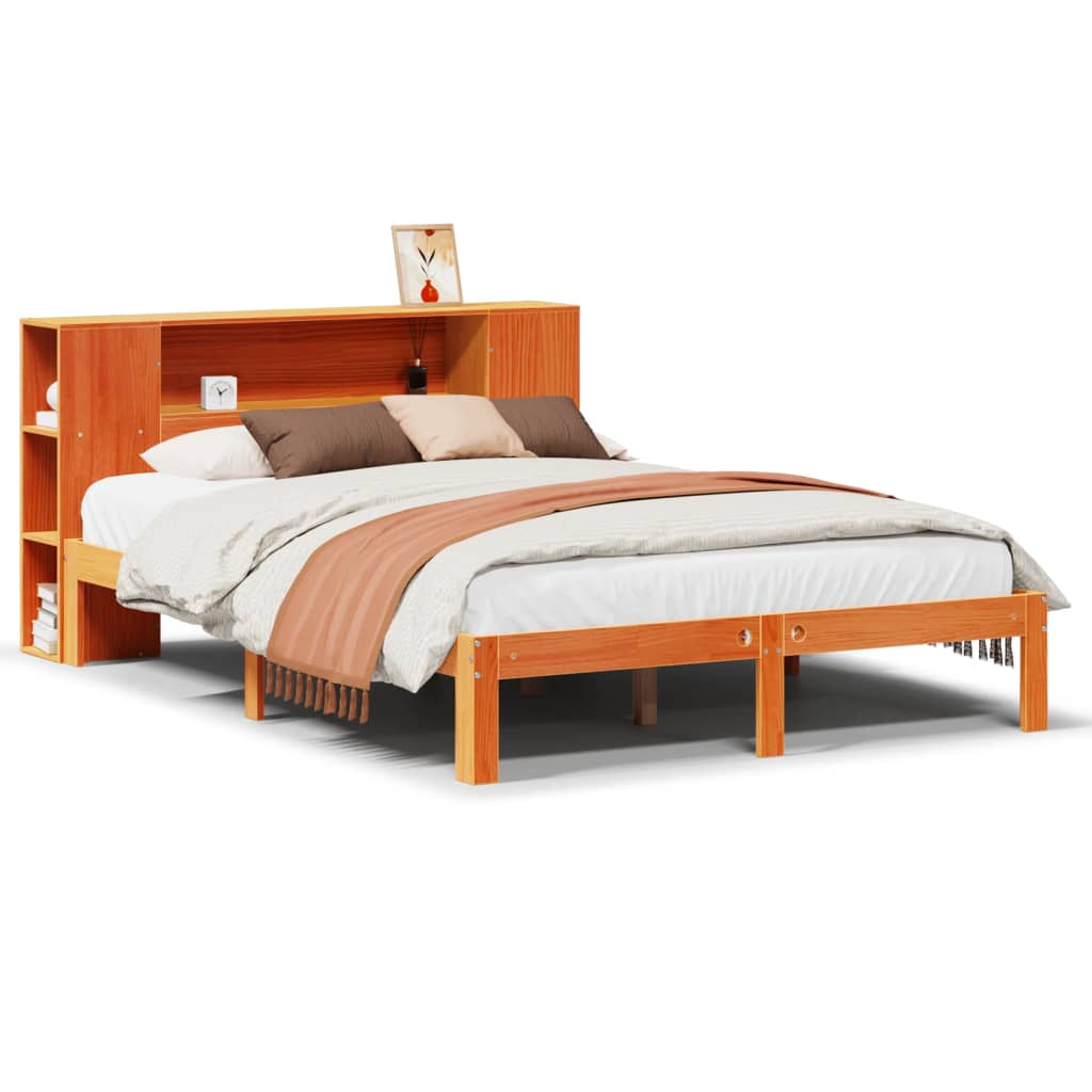 Letto Libreria senza Materasso Marrone Cera 140x190 cm in Pino