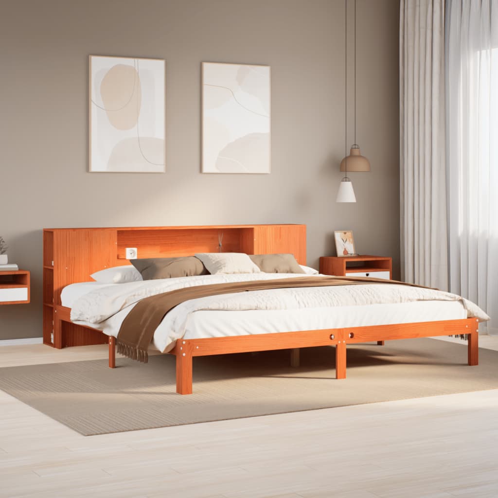 Letto Libreria senza Materasso Marrone Cera 180x200 cm in Pino - homemem39