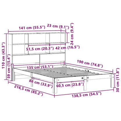 Letto Libreria senza Materasso Marrone Cera 135x190 cm in Pino | homemem39