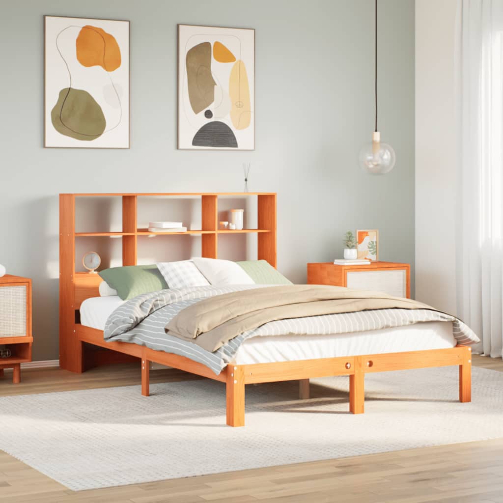 Letto Libreria senza Materasso Marrone Cera 140x190 cm in Pino - homemem39
