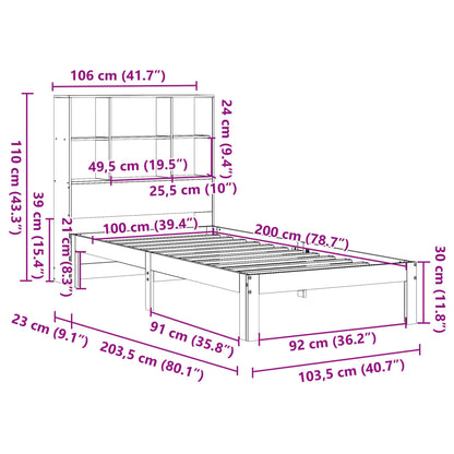 Letto Libreria senza Materasso Marrone Cera 100x200 cm in Pino | homemem39