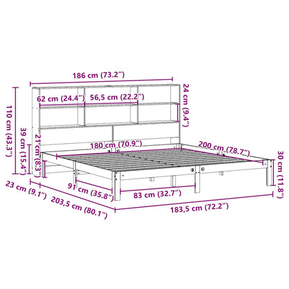 Letto Libreria senza Materasso Marrone Cera 180x200 cm in Pino