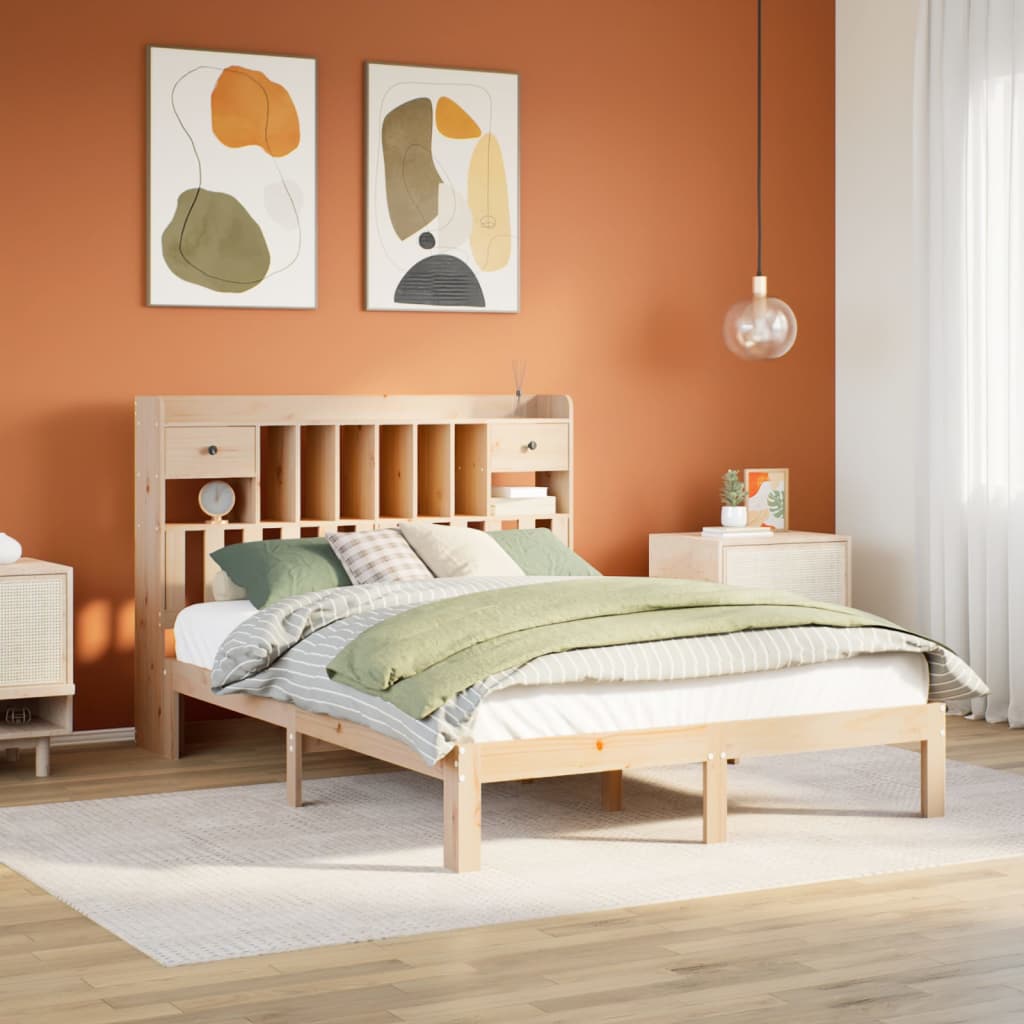 Letto Libreria senza Materasso 135x190 cm in Legno di Pino - homemem39
