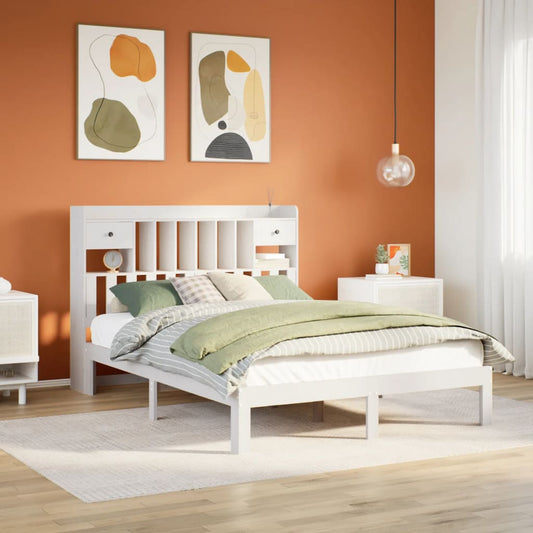 Letto Libreria senza Materasso Bianco 140x190 cm Legno di Pino - homemem39