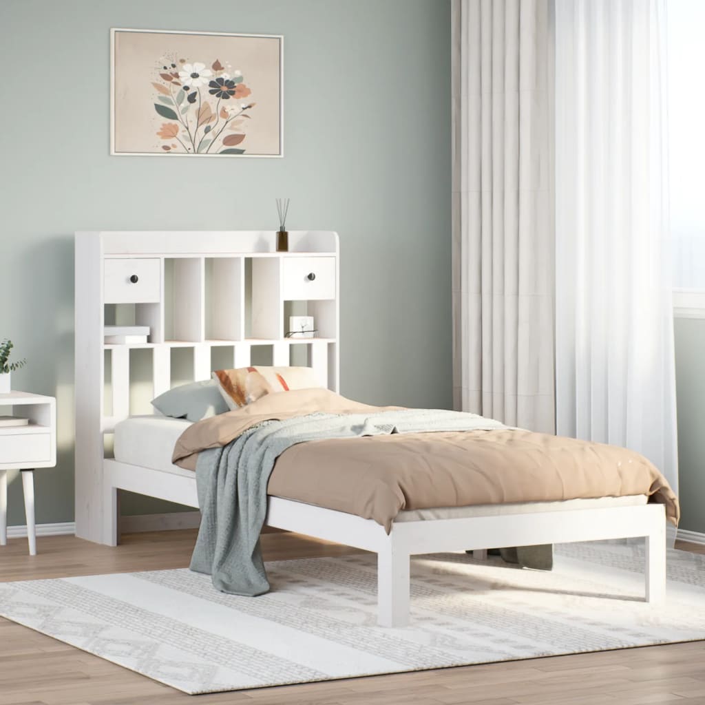Letto Libreria senza Materasso Bianca 90x200 cm Legno di Pino - homemem39