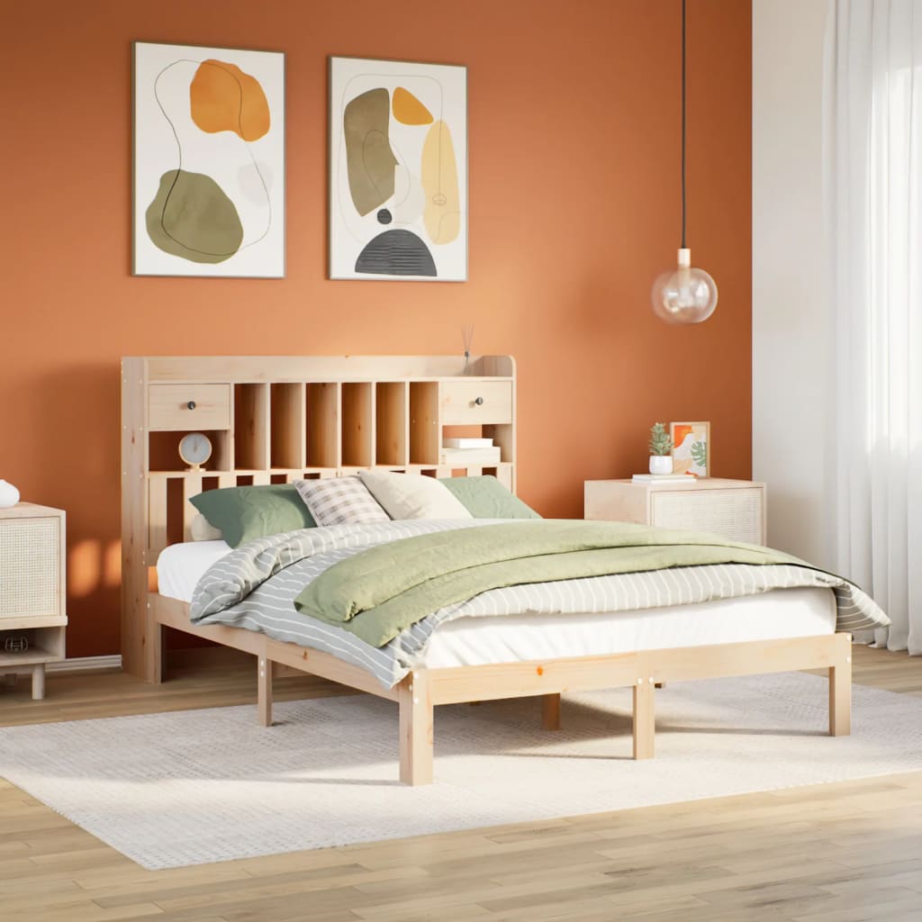 Letto Libreria senza Materasso 140x200 cm in Legno di Pino - homemem39