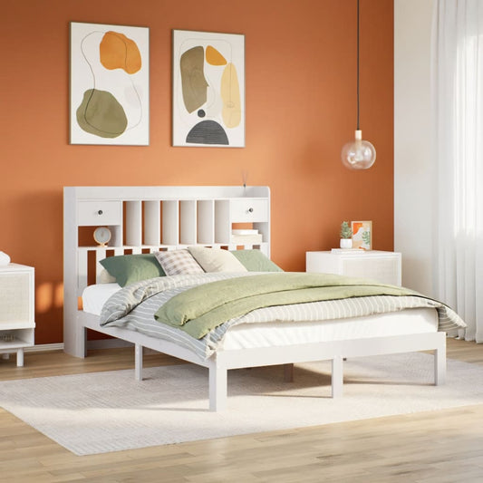 Letto Libreria senza Materasso Bianco 150x200 cm Legno di Pino | homemem39