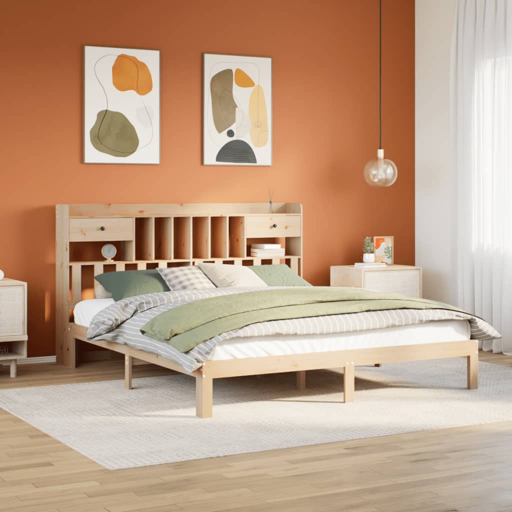 Letto Libreria senza Materasso 180x200 cm in Legno di Pino - homemem39