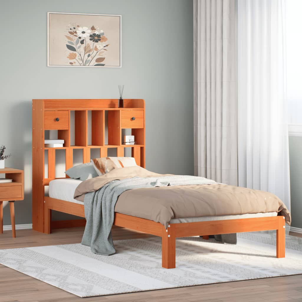 Letto Libreria senza Materasso Marrone Cera 75x190 cm in Pino