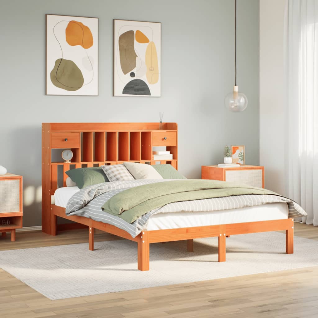 Letto Libreria senza Materasso Marrone Cera 140x190 cm in Pino