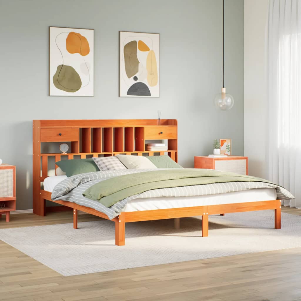 Letto Libreria senza Materasso Marrone Cera 180x200 cm in Pino