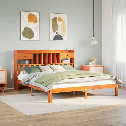 Letto Libreria senza Materasso Marrone Cera 180x200 cm in Pino
