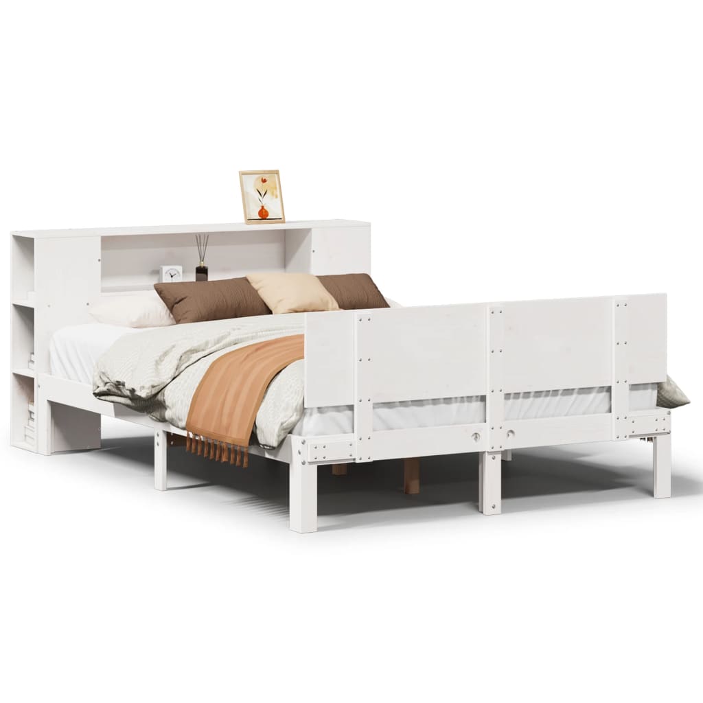 Letto Libreria senza Materasso Bianco 135x190 cm Legno di Pino - homemem39