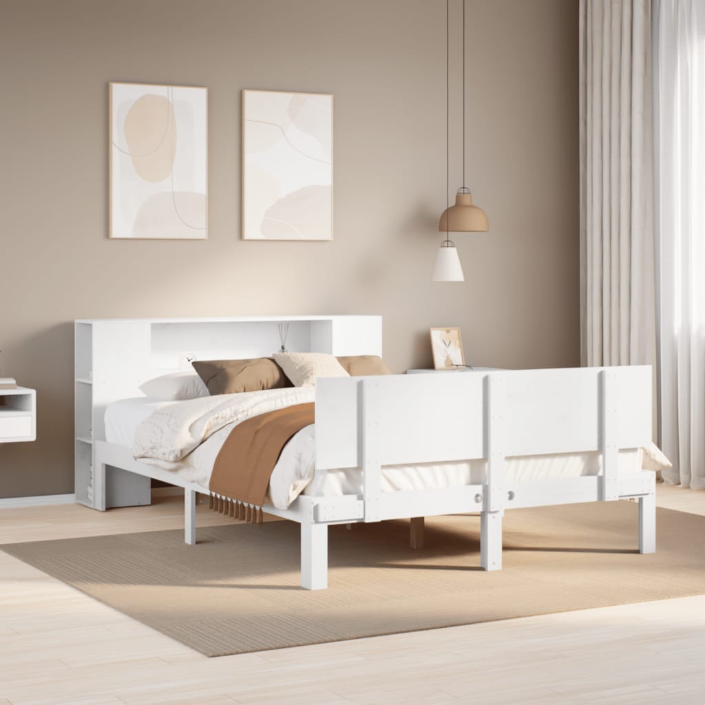Letto Libreria senza Materasso Bianco 150x200 cm Legno di Pino - homemem39