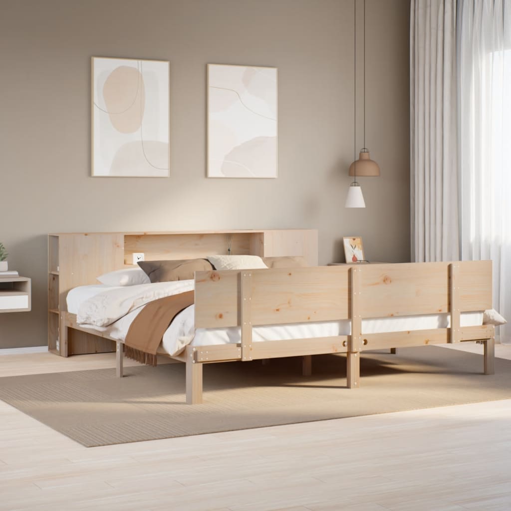Letto Libreria senza Materasso 200x200 cm in Legno di Pino - homemem39