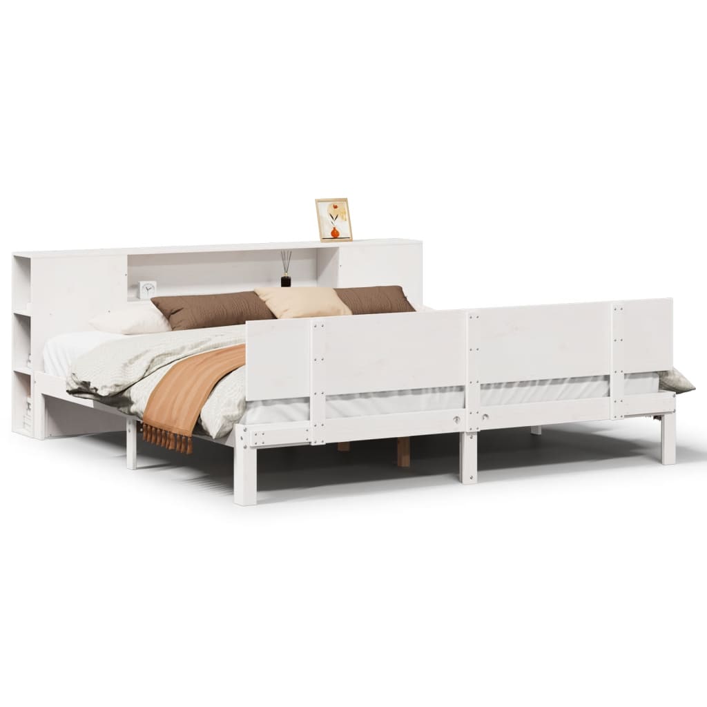 Letto Libreria senza Materasso Bianco 200x200 cm Legno di Pino - homemem39