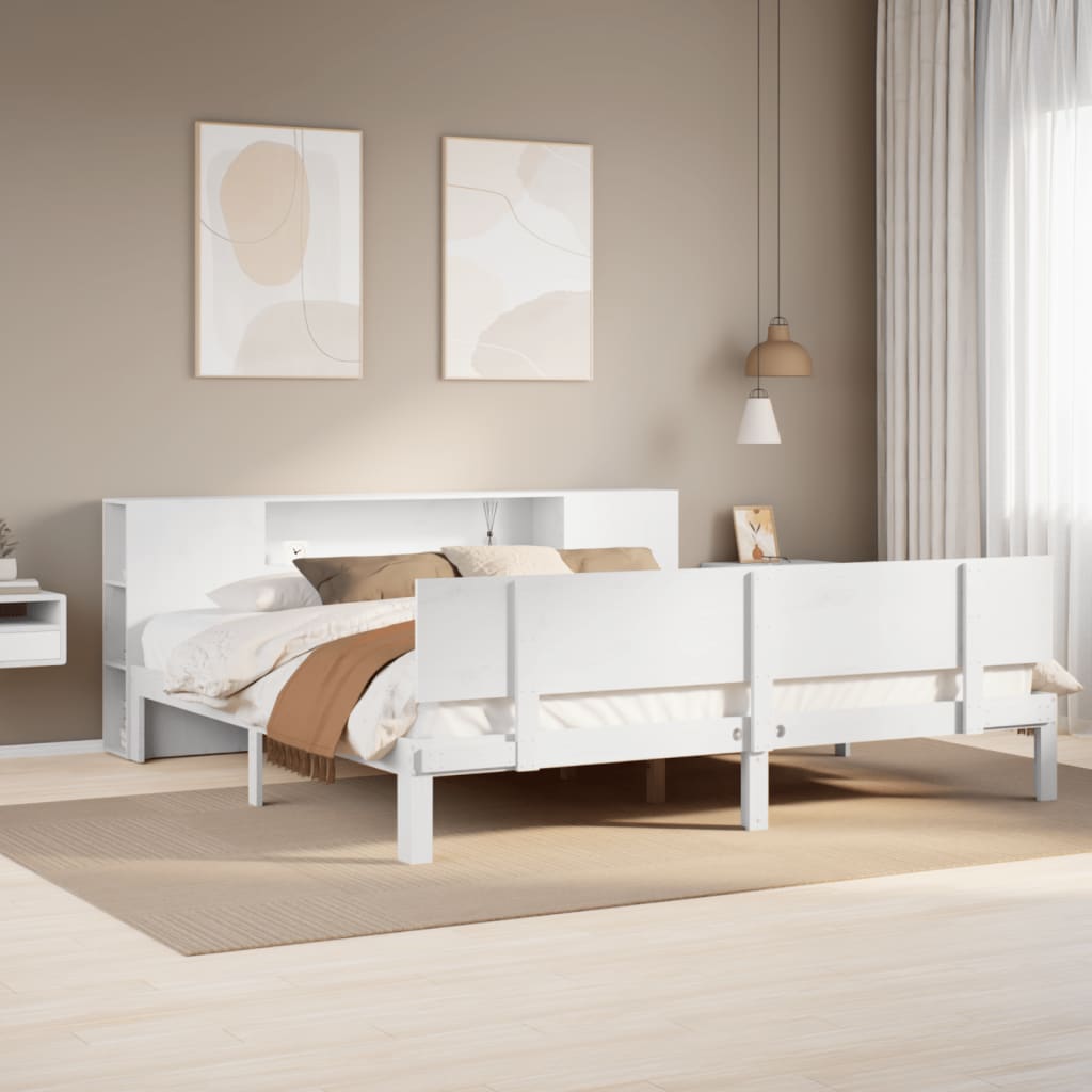 Letto Libreria senza Materasso Bianco 200x200 cm Legno di Pino - homemem39