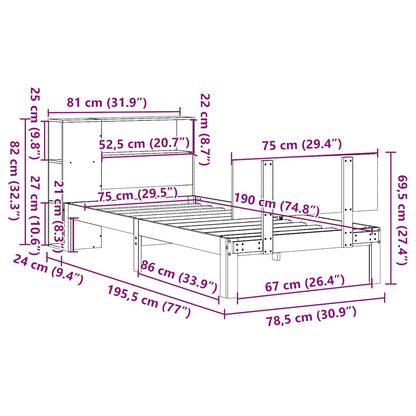 Letto con Libreria senza Materasso 75x190 cm in Legno Pino - homemem39