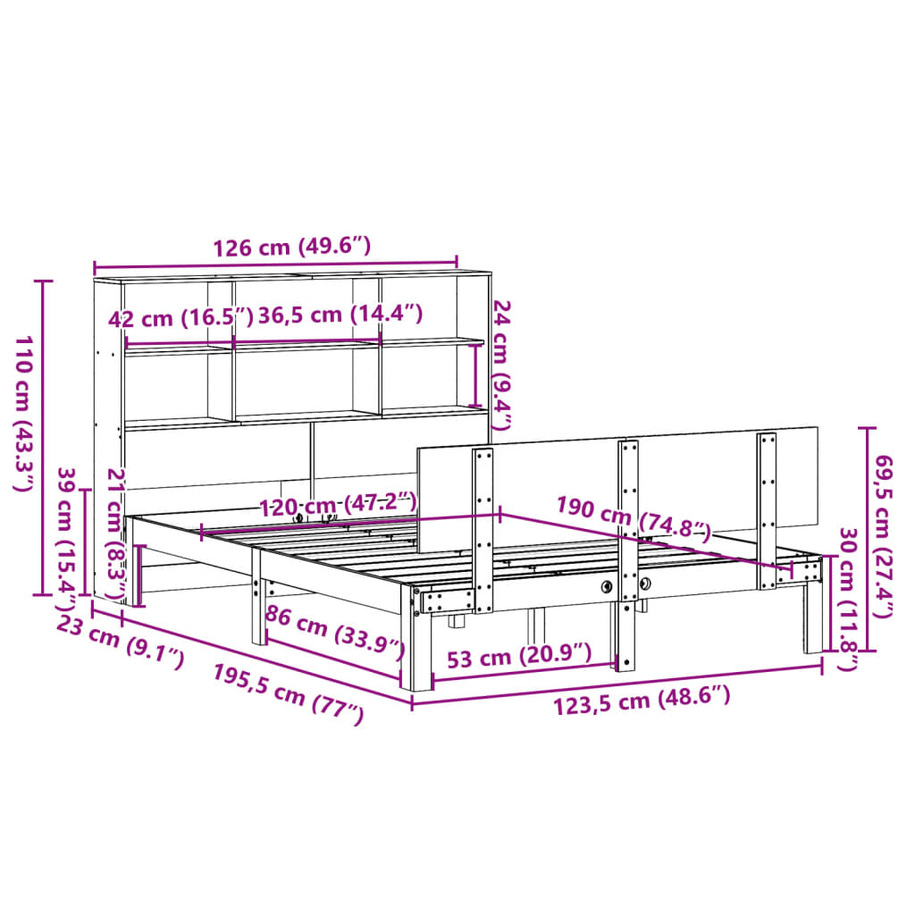 Letto Libreria senza Materasso Bianco 120x190 cm Legno di Pino - homemem39
