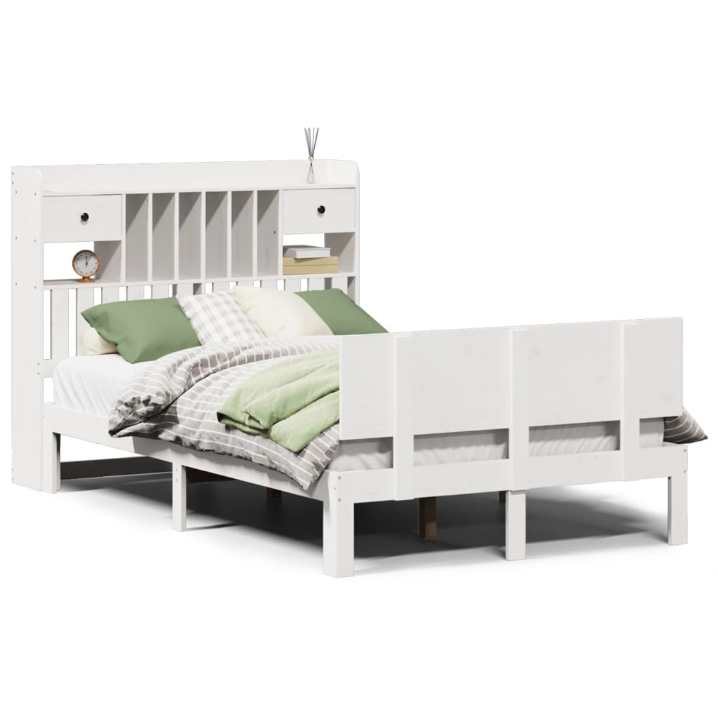 Letto Libreria senza Materasso Bianco 135x190 cm Legno di Pino - homemem39