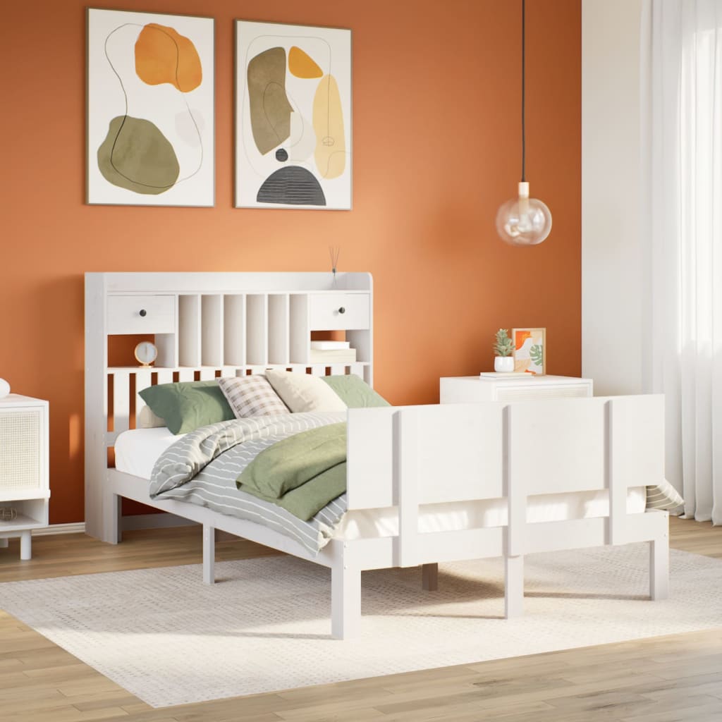 Letto Libreria senza Materasso Bianco 135x190 cm Legno di Pino - homemem39
