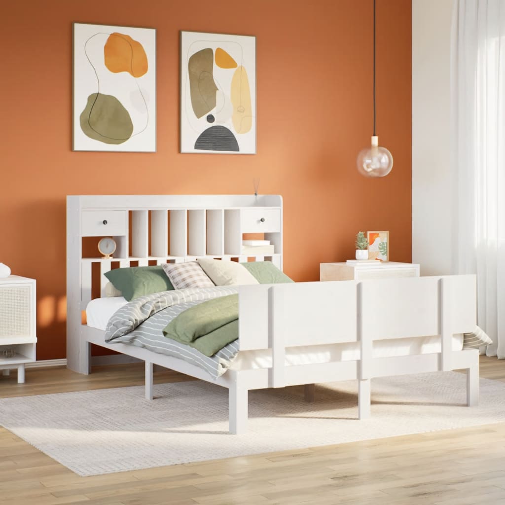 Letto Libreria senza Materasso Bianco 140x200 cm Legno di Pino - homemem39