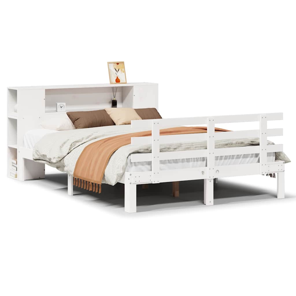 Letto Libreria senza Materasso Bianco 135x190 cm Legno di Pino - homemem39