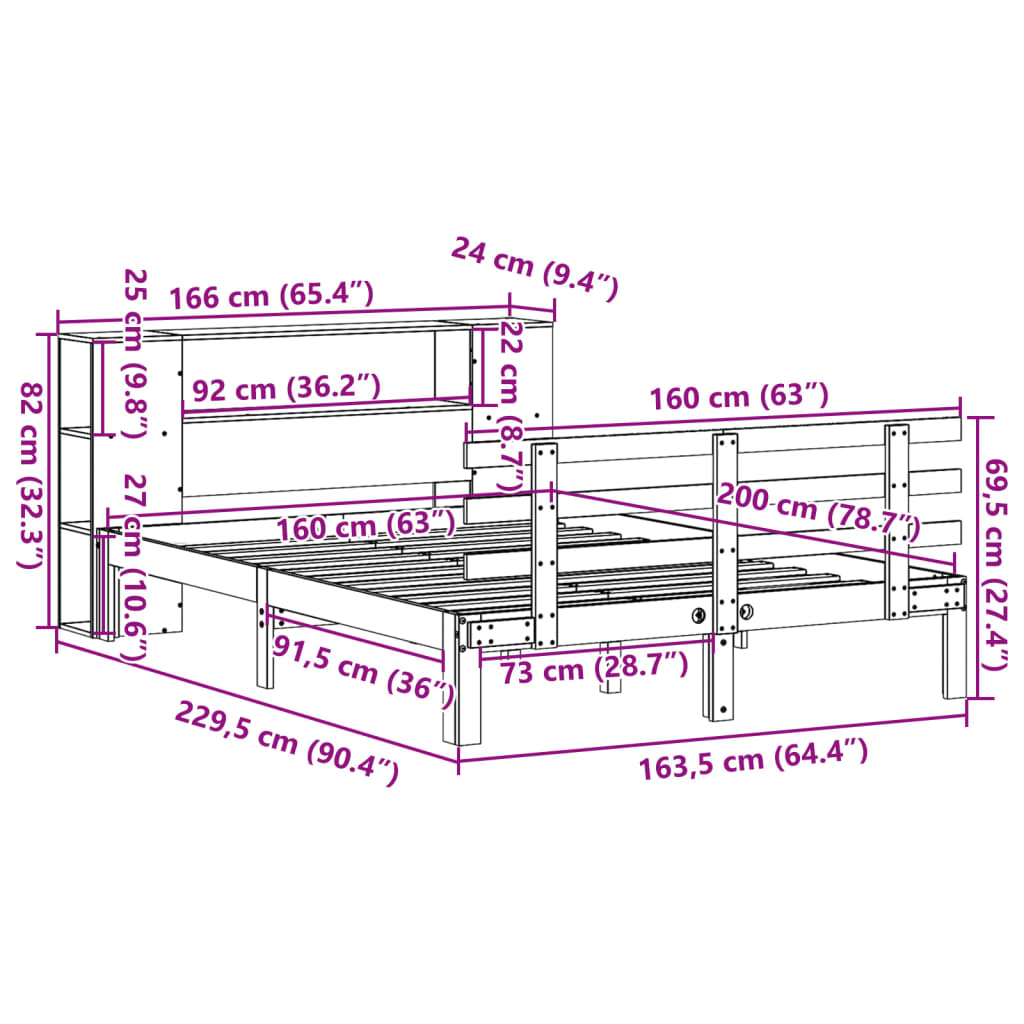 Letto contenitore senza Materasso Bianco 160x200 cm in Legno Massello di Pino | homemem39