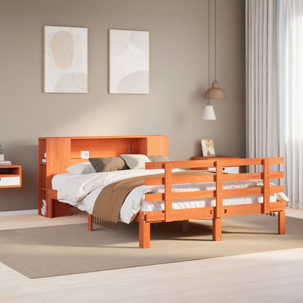Letto Libreria senza Materasso Marrone Cera 120x190 cm in Pino - homemem39