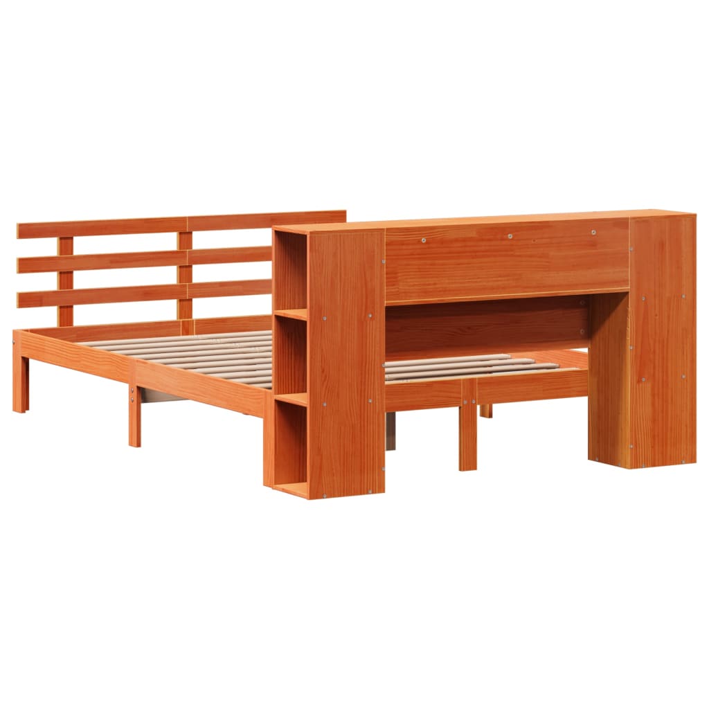 Letto Libreria senza Materasso Marrone Cera 140x190 cm in Pino - homemem39