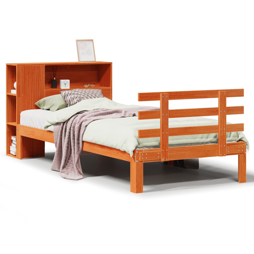 Letto Libreria senza Materasso Marrone Cera 75x190 cm in Pino - homemem39