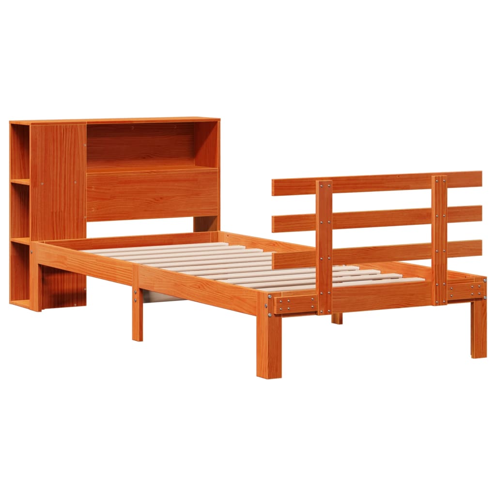 Letto Libreria senza Materasso Marrone Cera 75x190 cm in Pino - homemem39