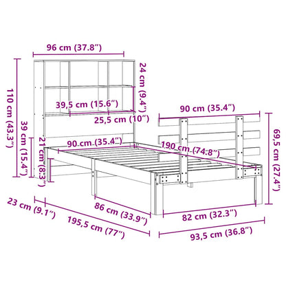 Letto Libreria senza Materasso 90x190 cm Legno Massello Pino - homemem39