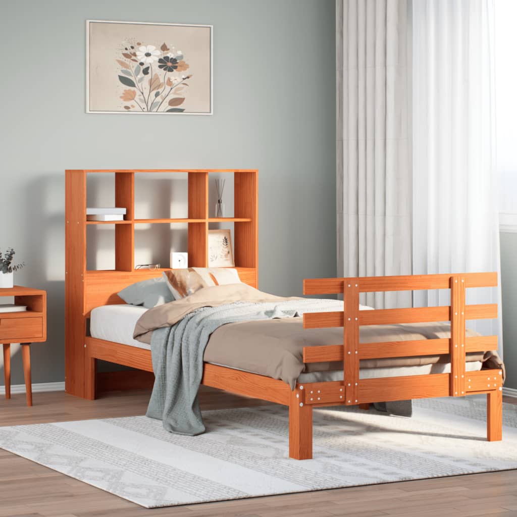 Letto Libreria senza Materasso Marrone Cera 100x200 cm in Pino - homemem39