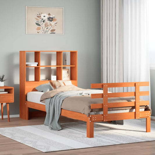 Letto Libreria senza Materasso Marrone Cera 100x200 cm in Pino - homemem39