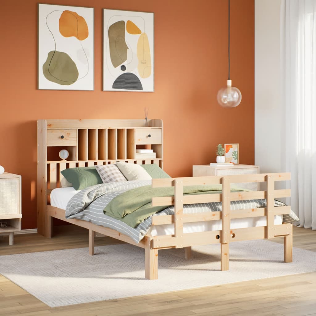 Letto Libreria senza Materasso 135x190 cm in Legno di Pino - homemem39