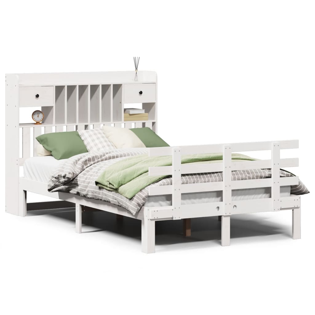 Letto Libreria senza Materasso Bianco 135x190 cm Legno di Pino - homemem39