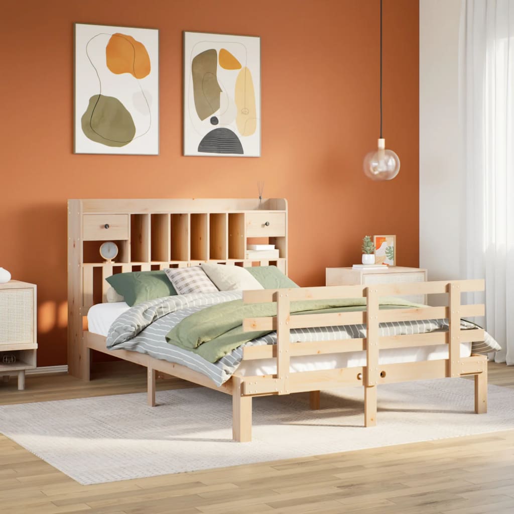 Letto Libreria senza Materasso 140x190 cm in Legno di Pino - homemem39