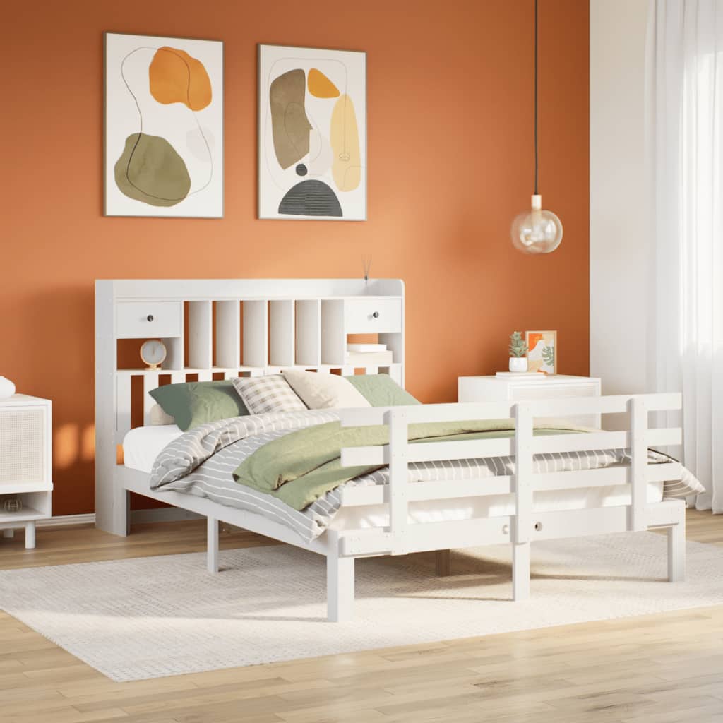 Letto Libreria senza Materasso Bianco 140x190 cm Legno di Pino - homemem39