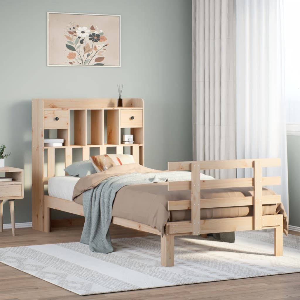 Letto Libreria senza Materasso 90x200 cm Legno Massello Pino - homemem39