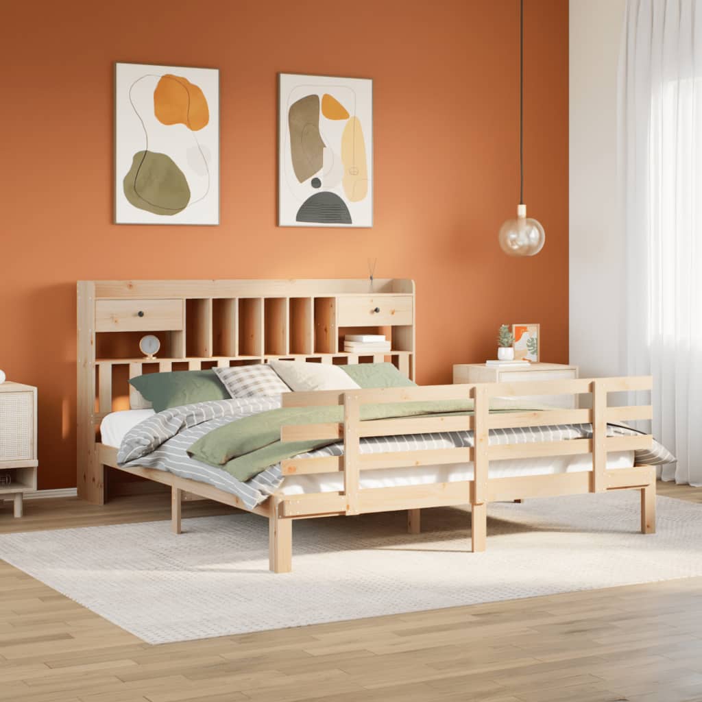 Letto Libreria senza Materasso 180x200 cm in Legno di Pino - homemem39