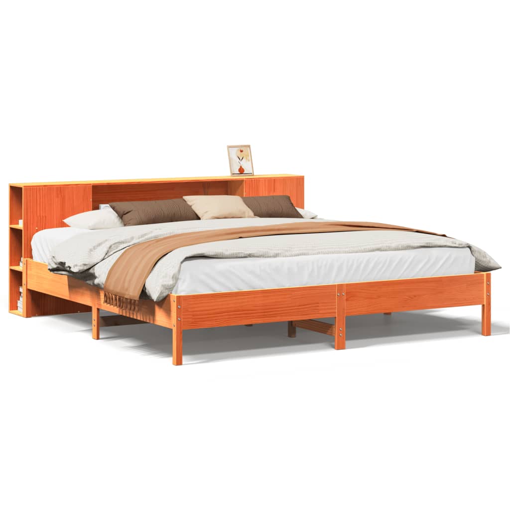 Letto Libreria senza Materasso Marrone Cera 200x200 cm in Pino - homemem39