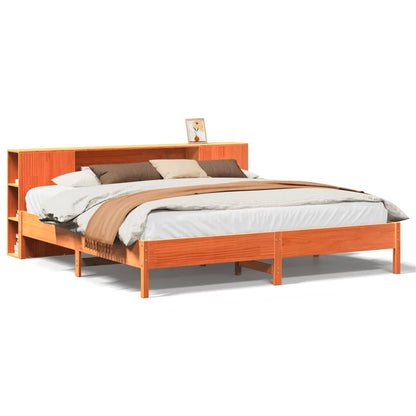 Letto Libreria senza Materasso Marrone Cera 200x200 cm in Pino - homemem39
