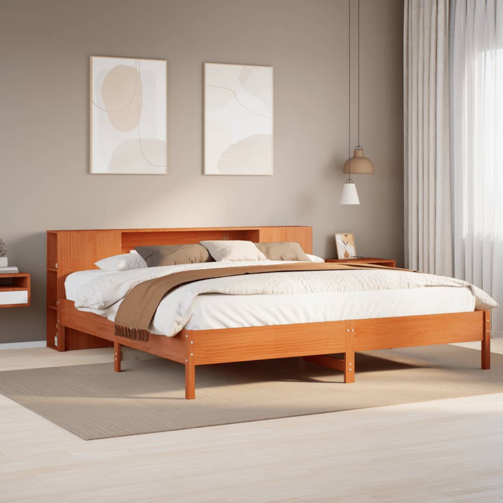 Letto Libreria senza Materasso Marrone Cera 200x200 cm in Pino - homemem39
